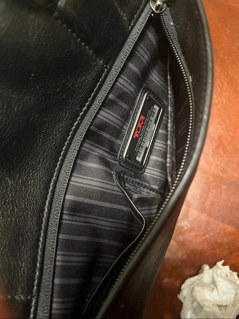 Tumi Black Leather Briefcase with Shoulder Strap